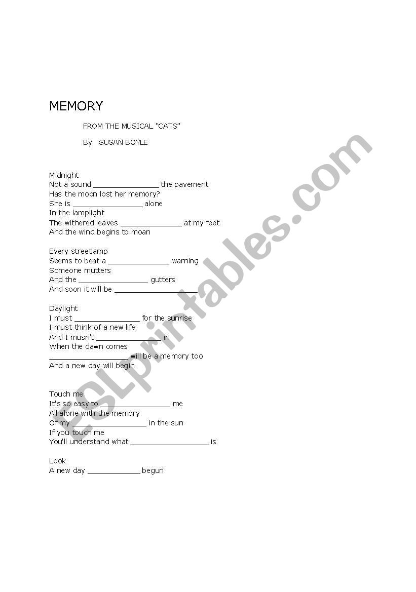 Memory by Susan Boille worksheet