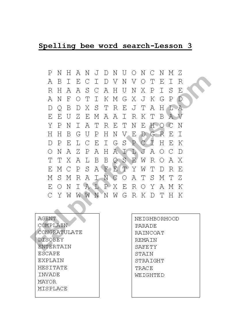 Spelling Bee worksheet