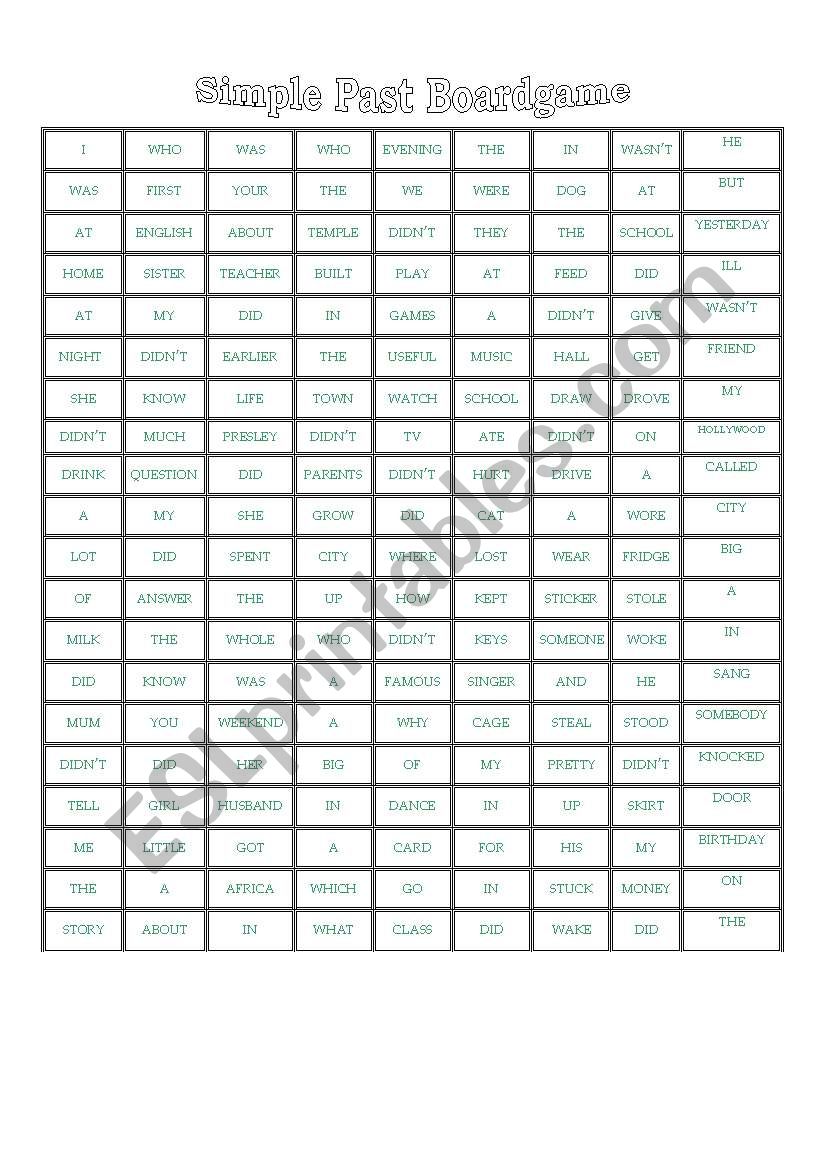 Boardgame on Simple Past worksheet