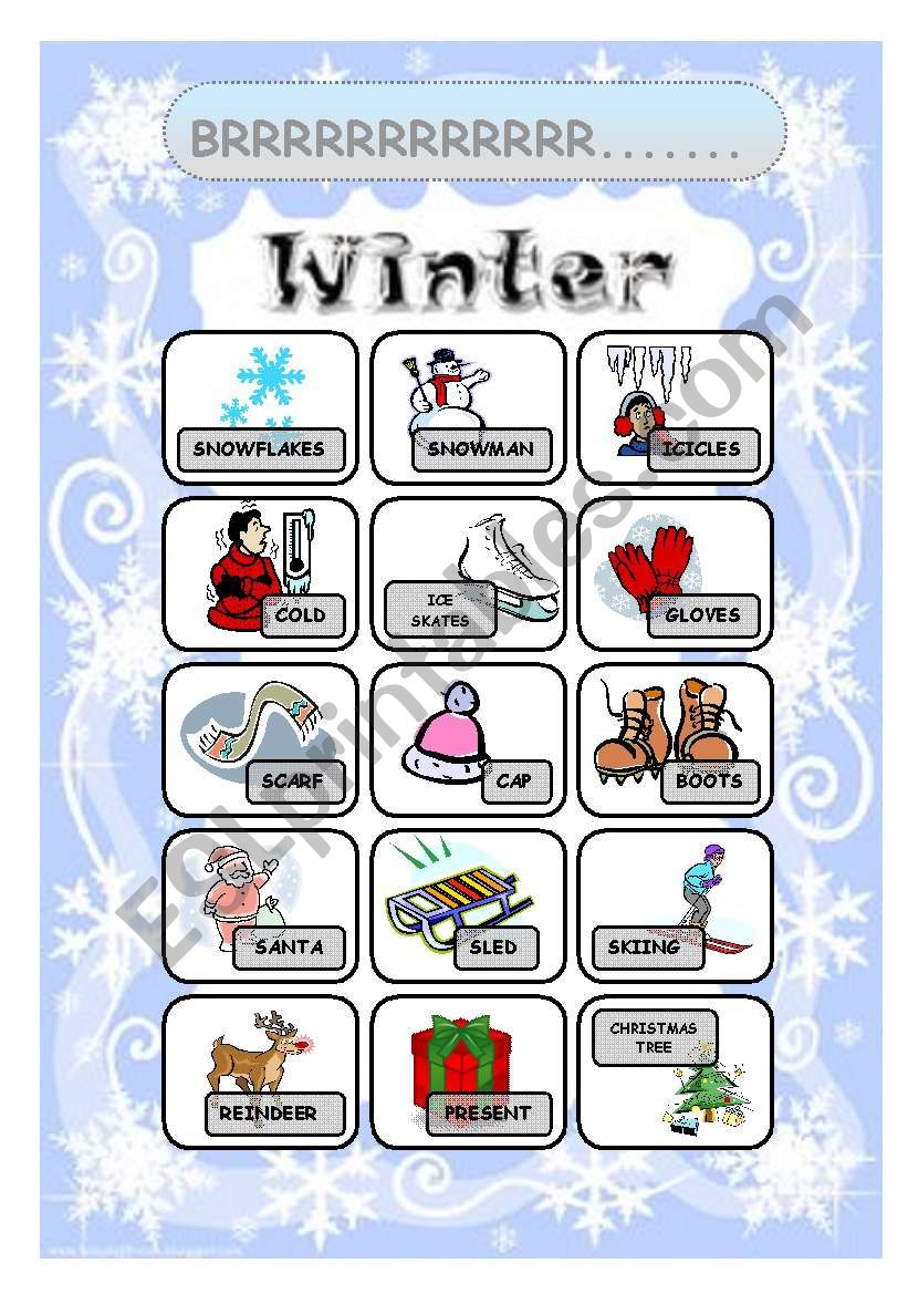Winter pictionary worksheet