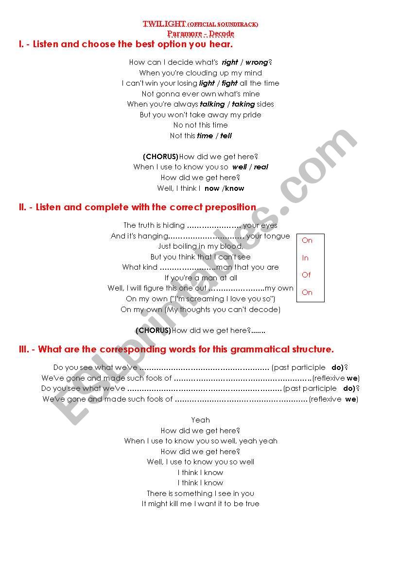 TWILIGHT    worksheet