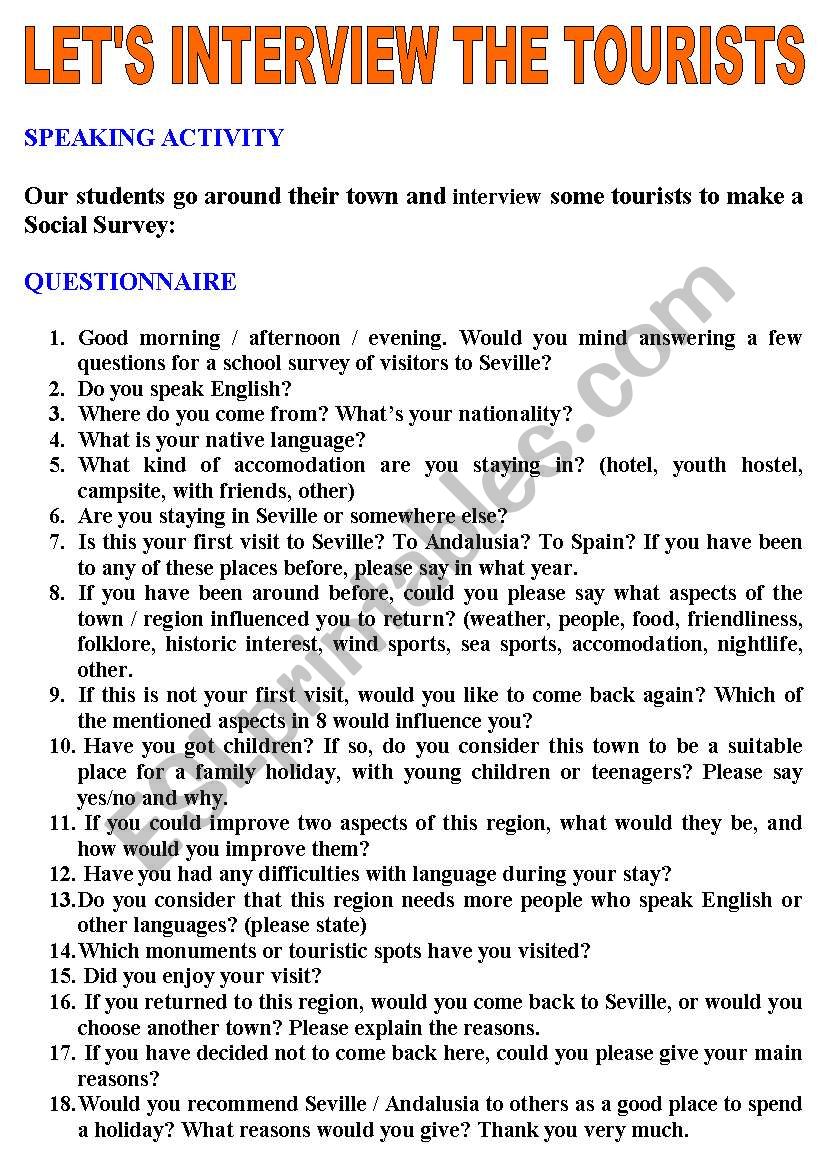 Lets interview the tourists! worksheet