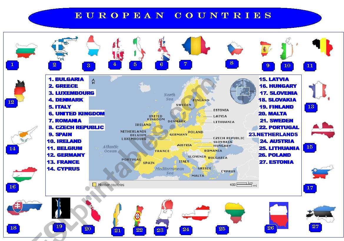 EUROPEAN COUNTRIES worksheet