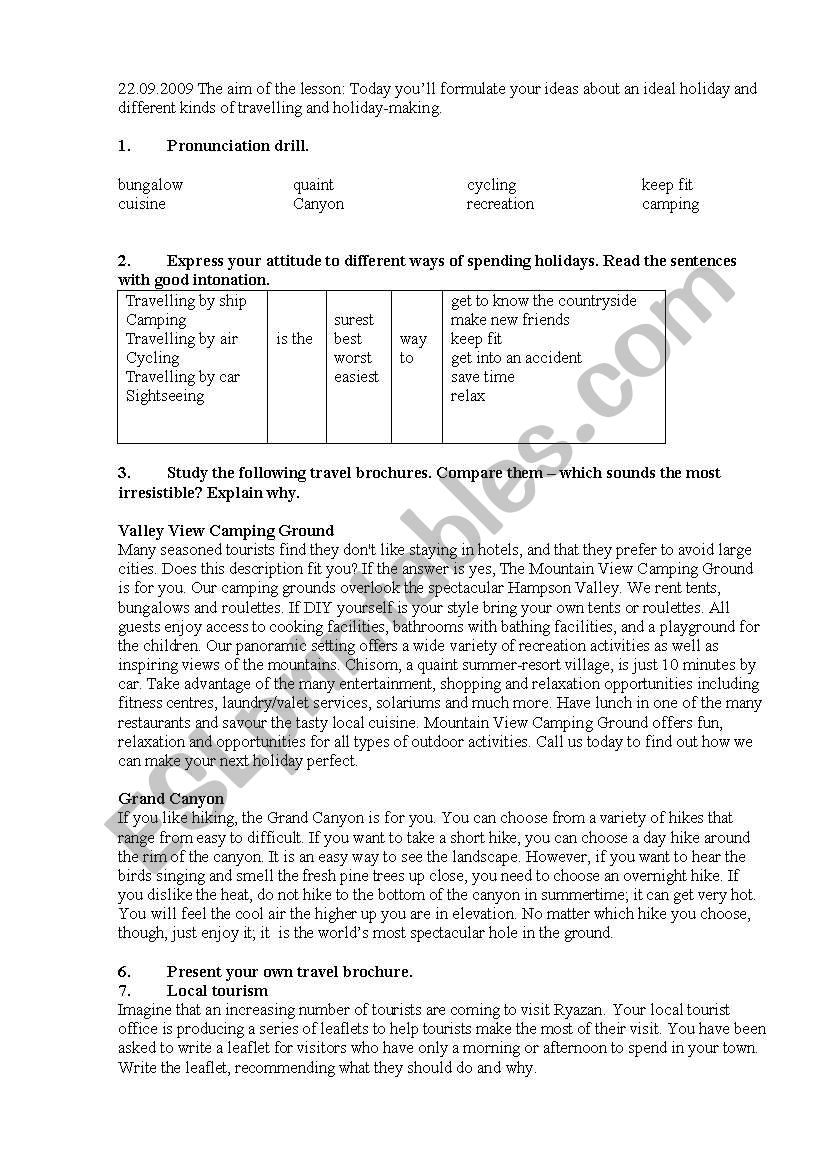 travel and tourism worksheet