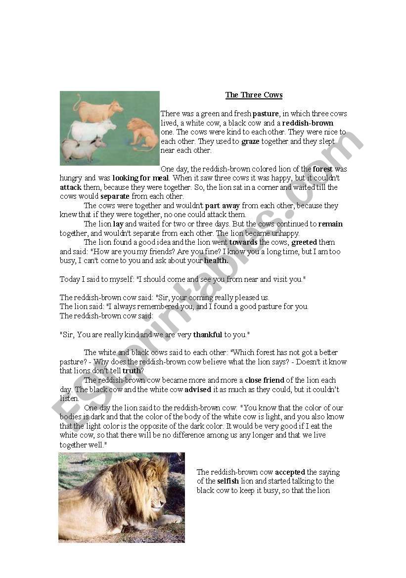 moral story with exercise worksheet