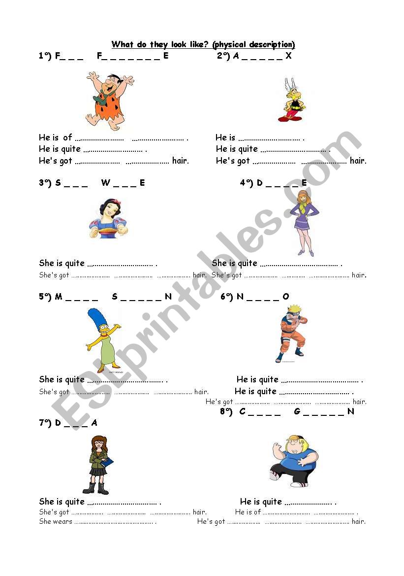 Cartoon characters physical description