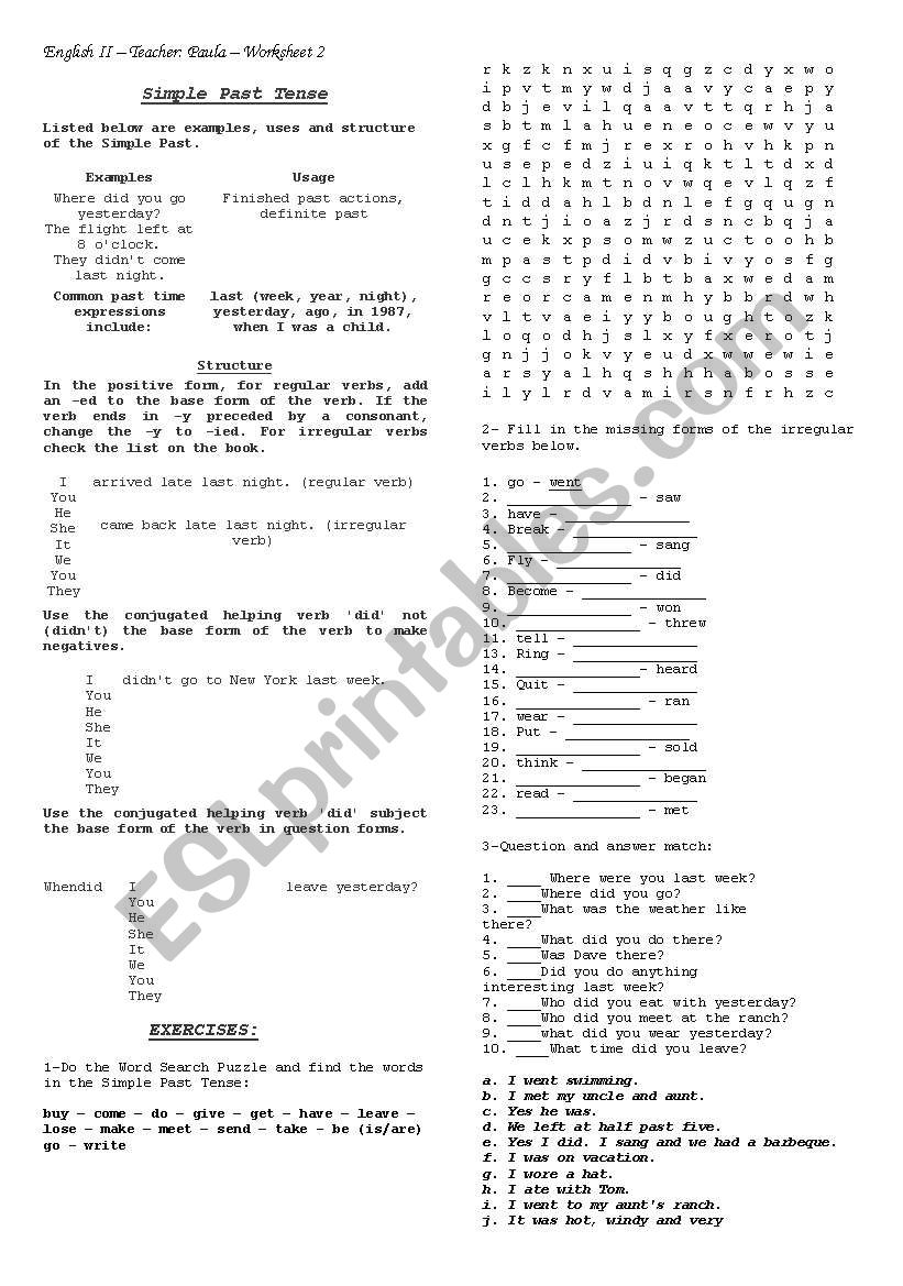 Simple Past Exercises.2 worksheet