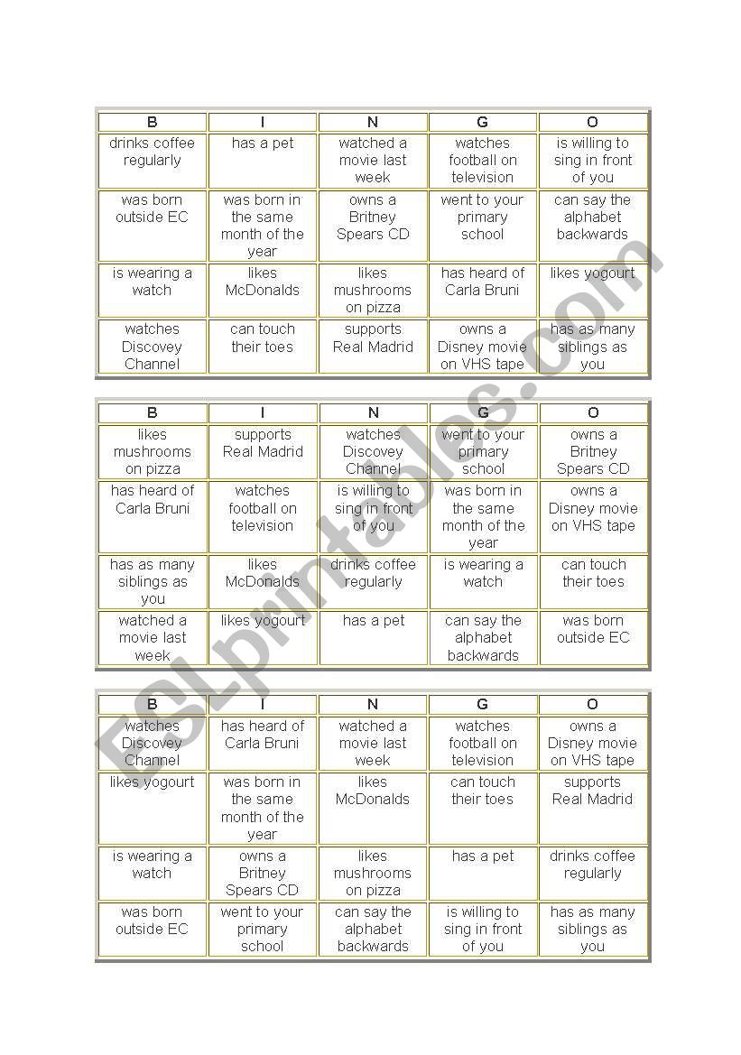 Ice-breaking Bingo worksheet