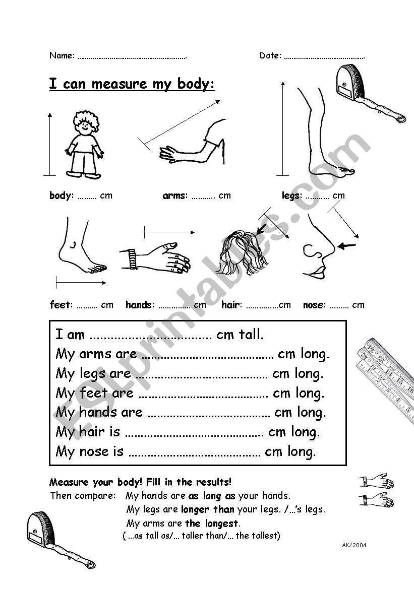 I can measure my body worksheet