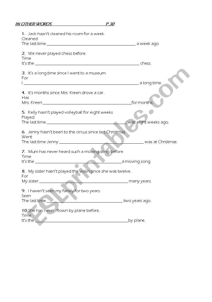 in other words worksheet