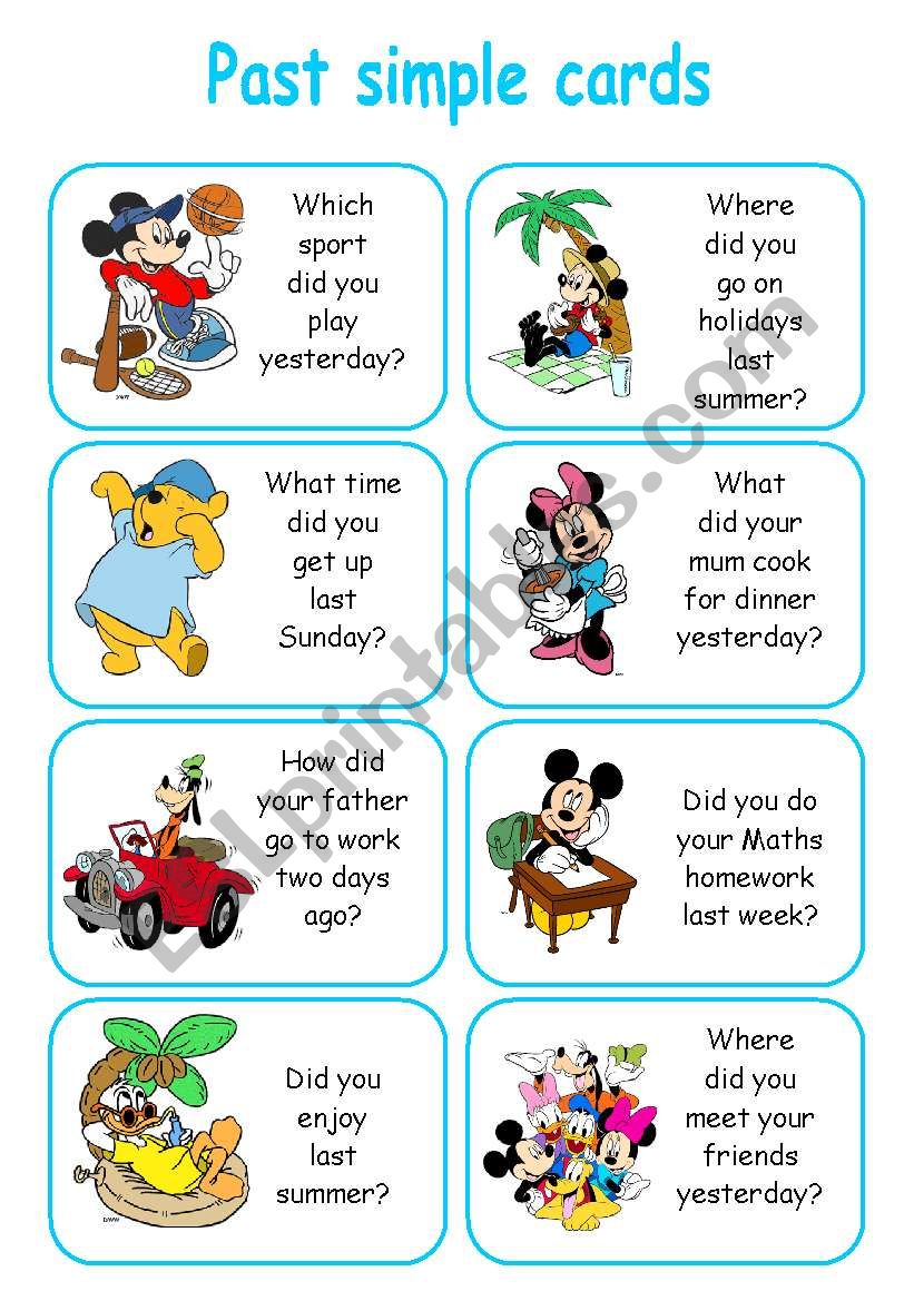 PAST SIMPLE CARDS 1/2 worksheet