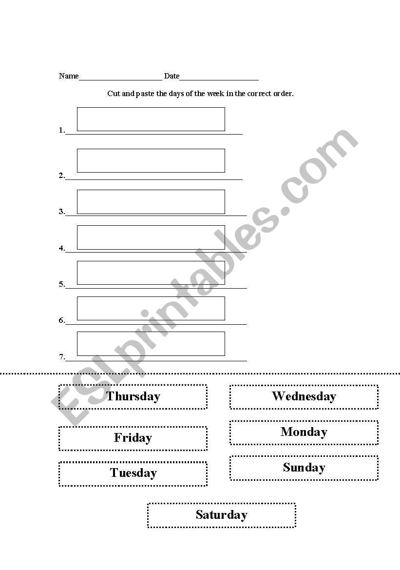 The days of the week worksheet
