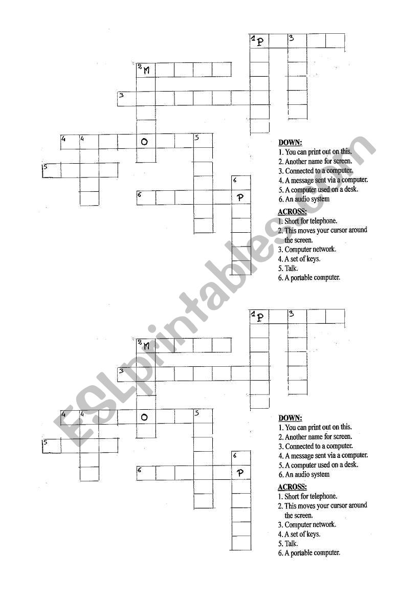 computer crosswords worksheet