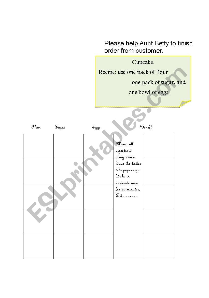 Cooking time worksheet