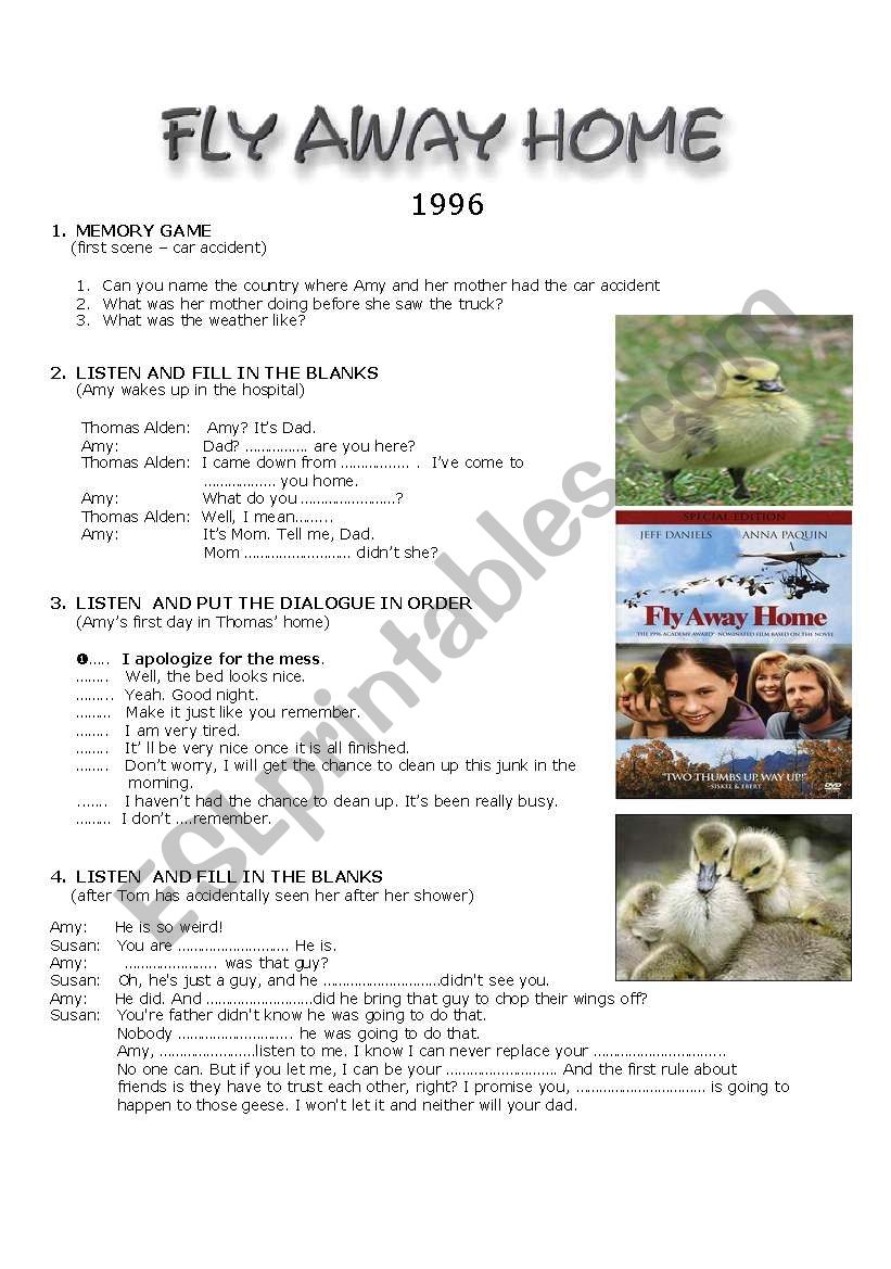 Fly Away Home worksheet