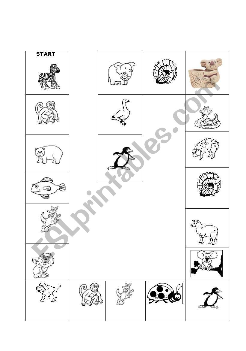 Animal board game worksheet