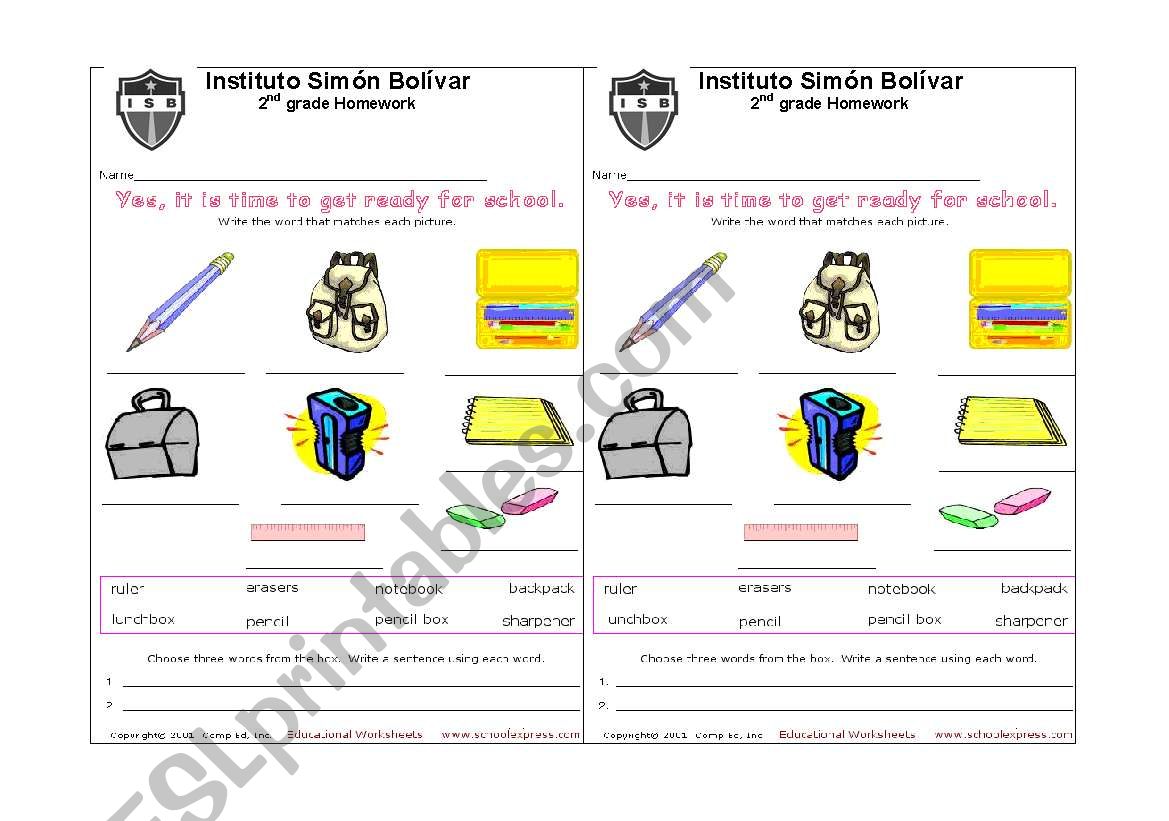 Scool Supplies Exercise worksheet