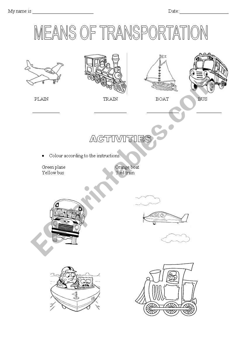 Means of Transportation  worksheet