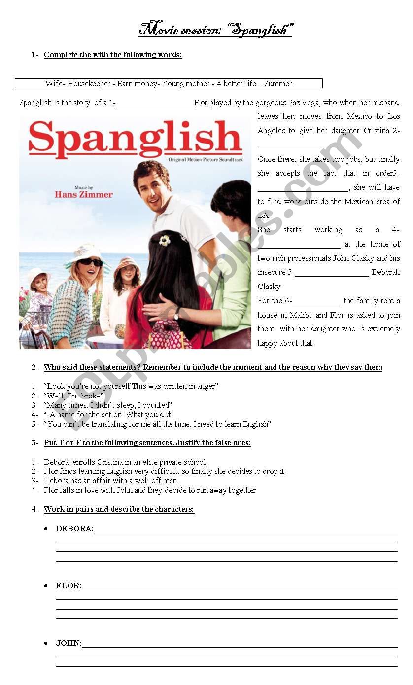 Movie Spanglish worksheet