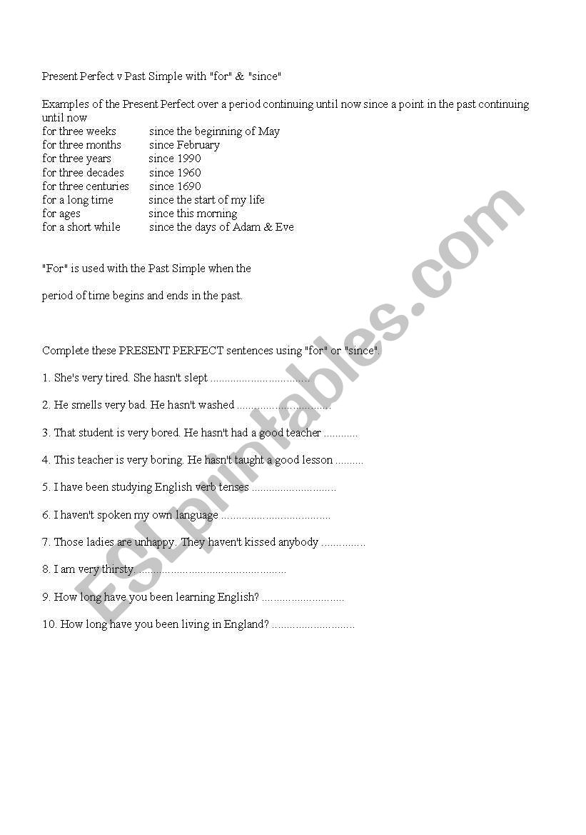 Present perfect worksheet