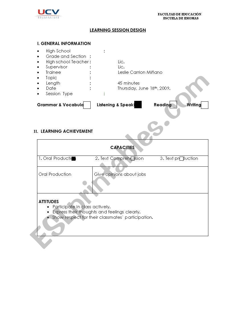 LESSON PLAN worksheet
