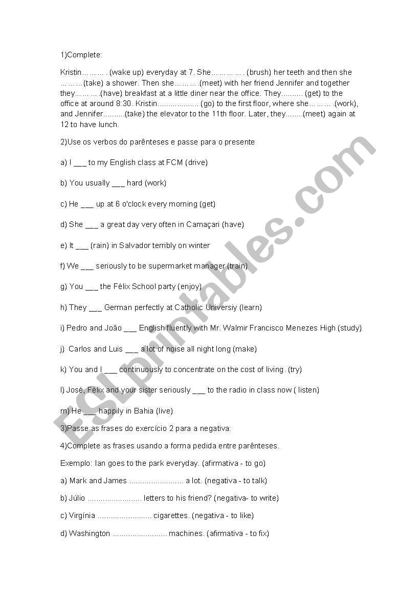 simple present afirmative and negative practice