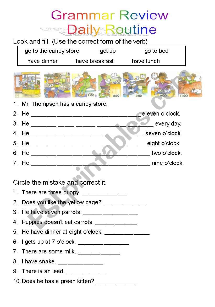 Daily Routin review worksheet
