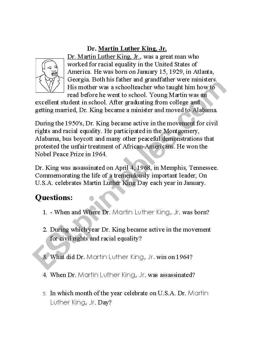 Dr. Martin Luther King Jr. worksheet