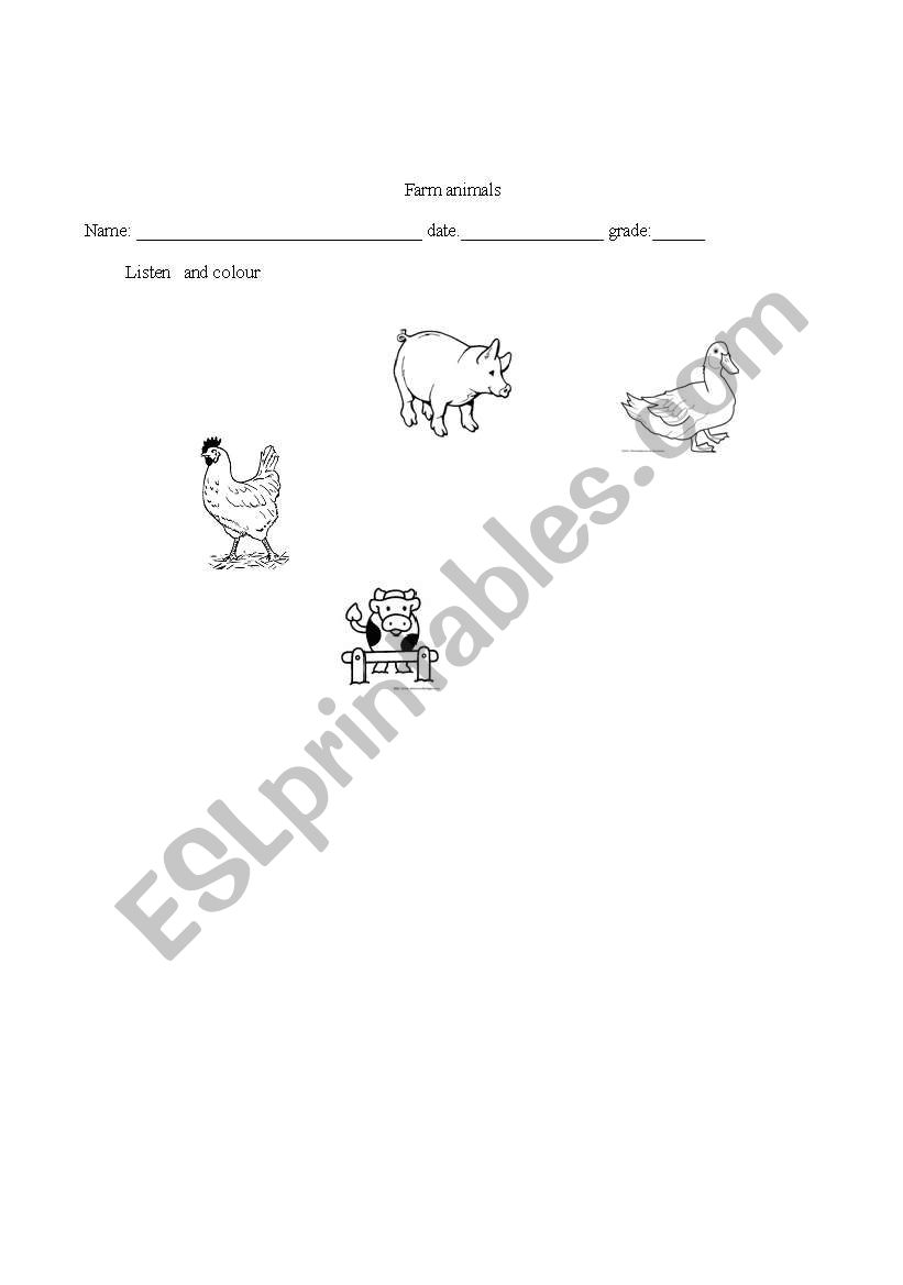 farm animals  worksheet