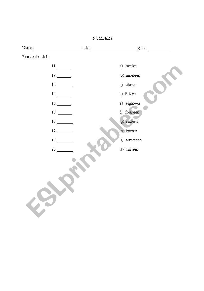 numbers 11 to 20 worksheet