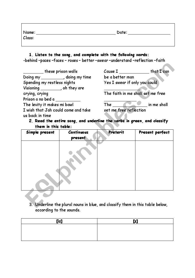 Jah cure, True refection worksheet