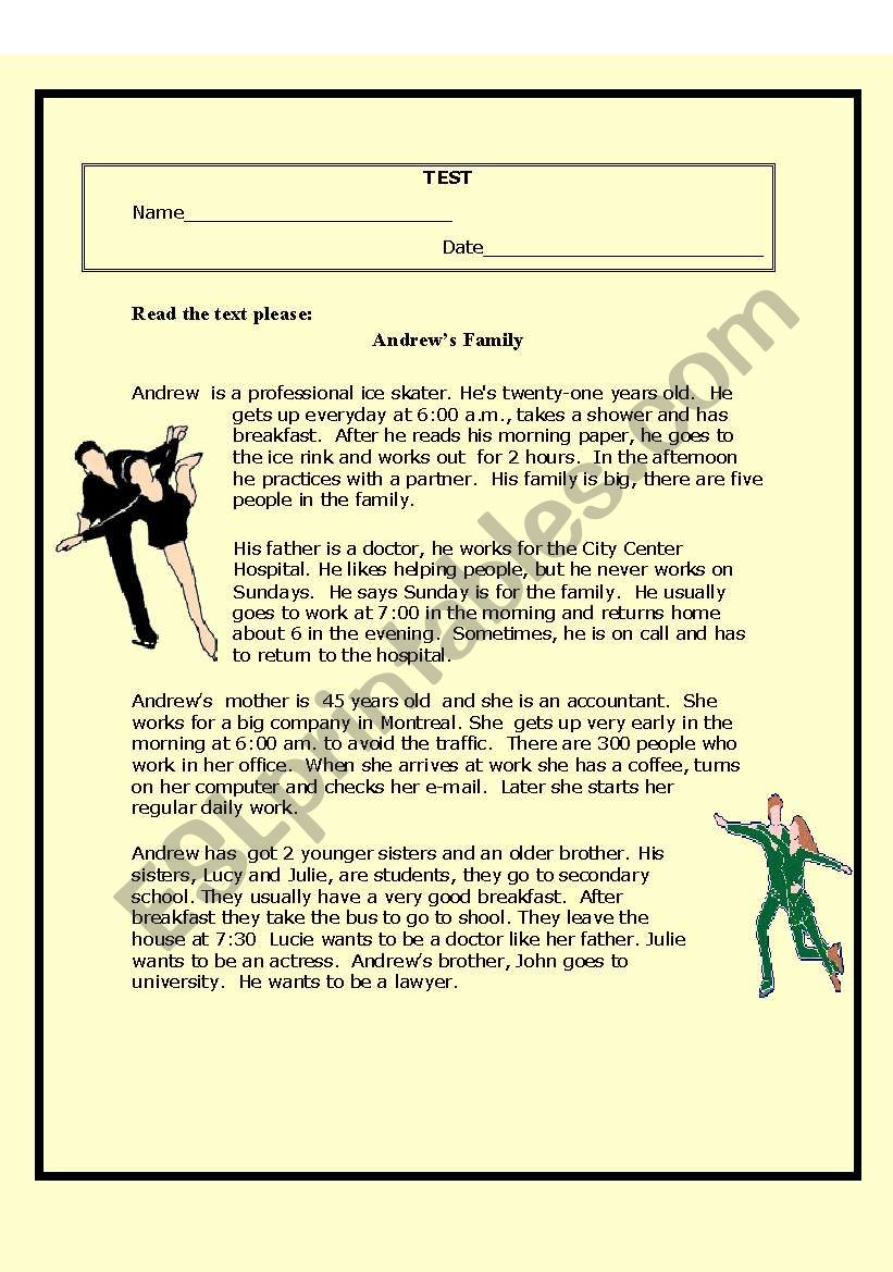 Andrews Family worksheet