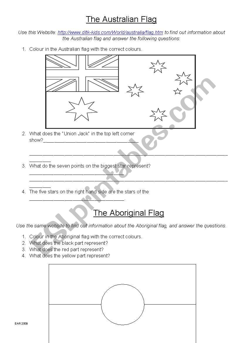Australian and Flags Webquest - ESL worksheet elapamor