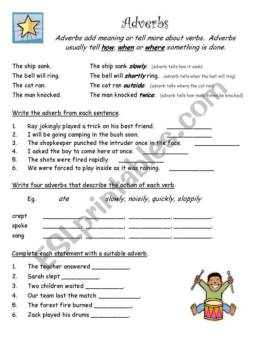 Adverbs worksheet