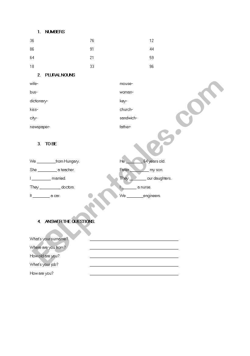 Headway Elementary Unit1 worksheet