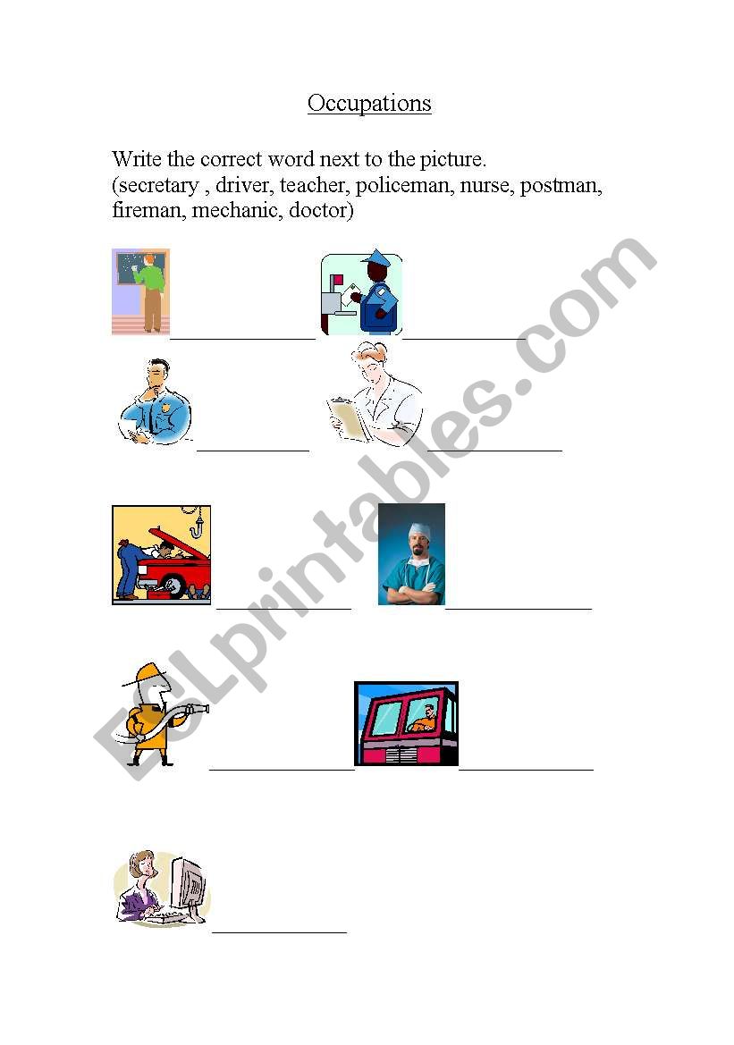 Occupations worksheet