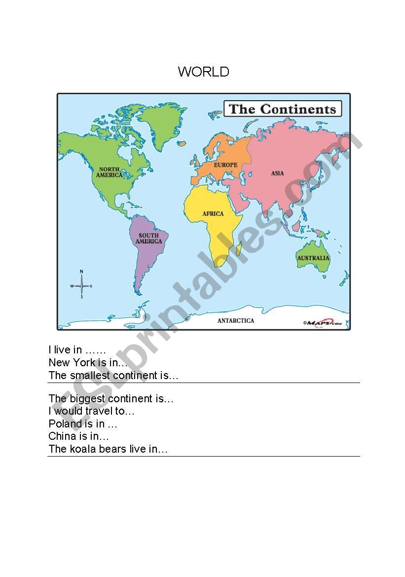 Continents worksheet