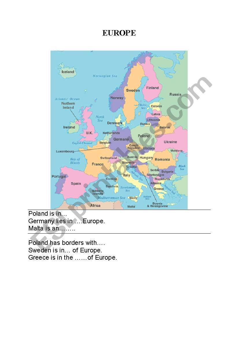 geography of Europe worksheet