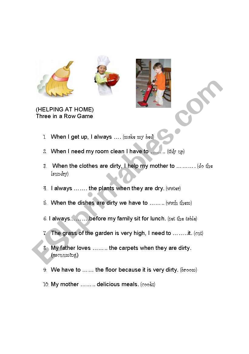 helping at home worksheet