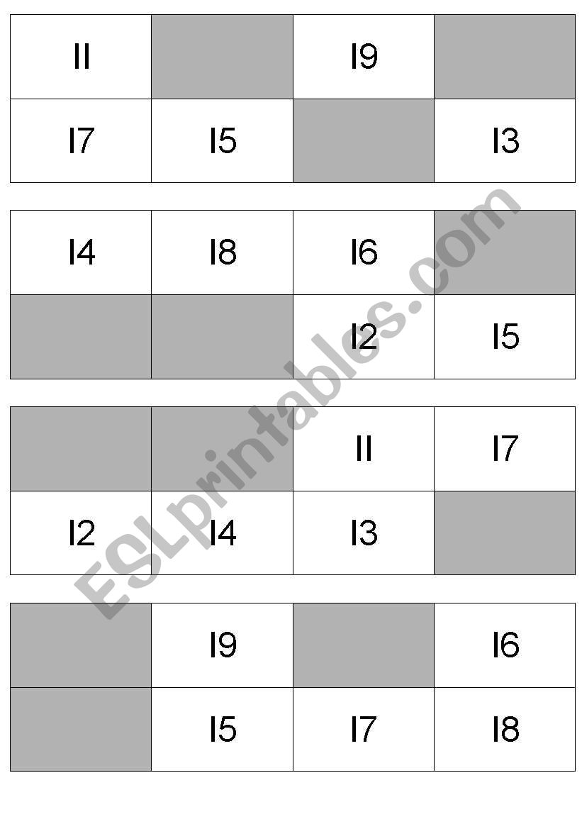 Bingo Cards from 11 to 19 worksheet