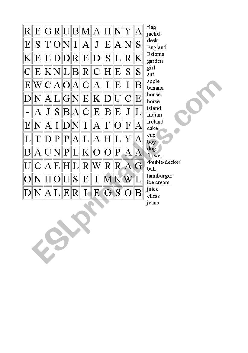 wordsearch form 3 worksheet