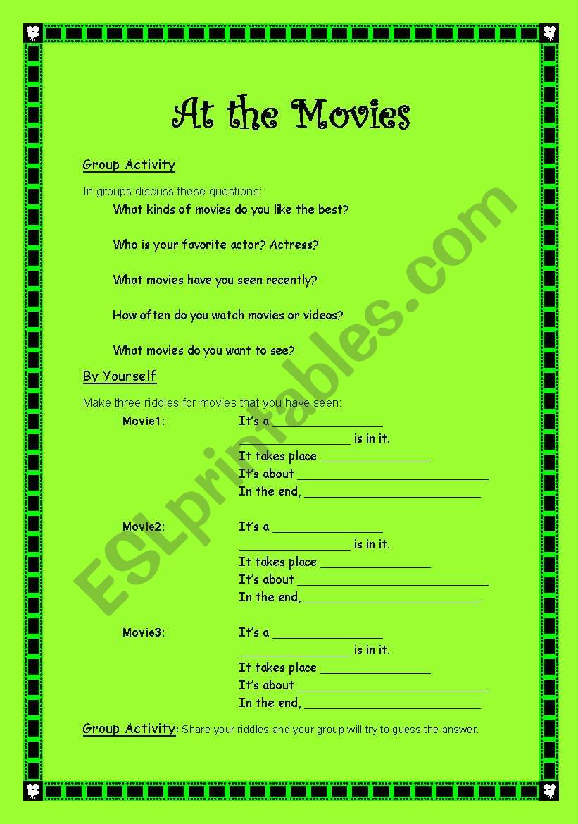 At  the movies worksheet