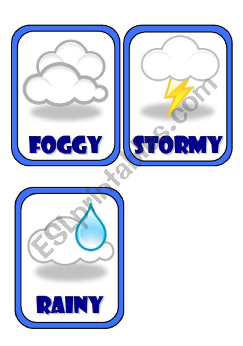 Set of 7 weather flashcards worksheet