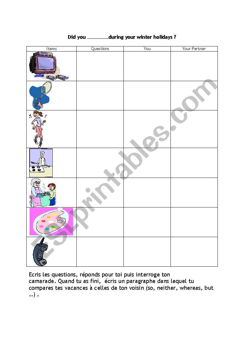 pair work did you  worksheet