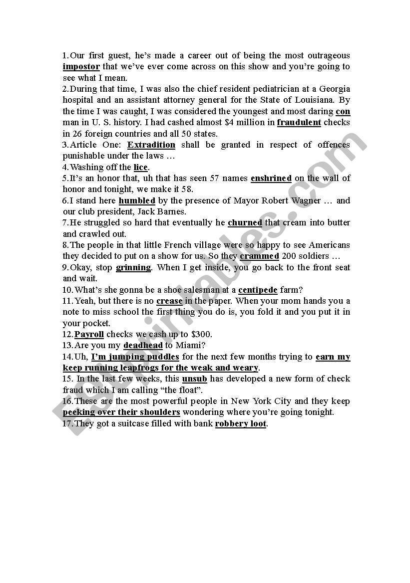 English worksheets ´Catch me if you can´