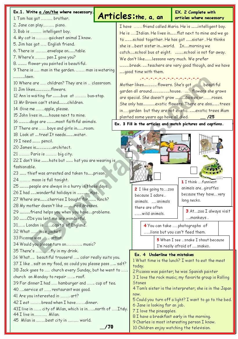 ARTICLES worksheet