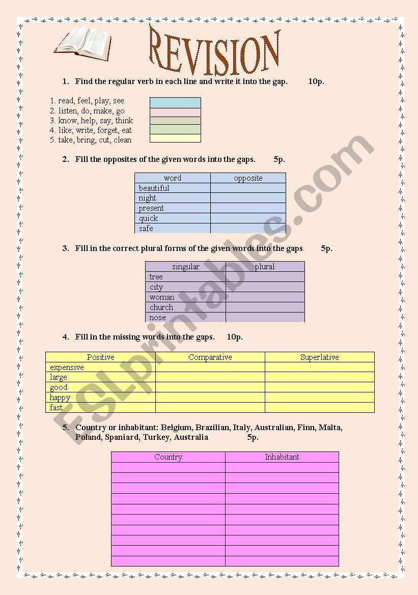 Revision worksheet worksheet