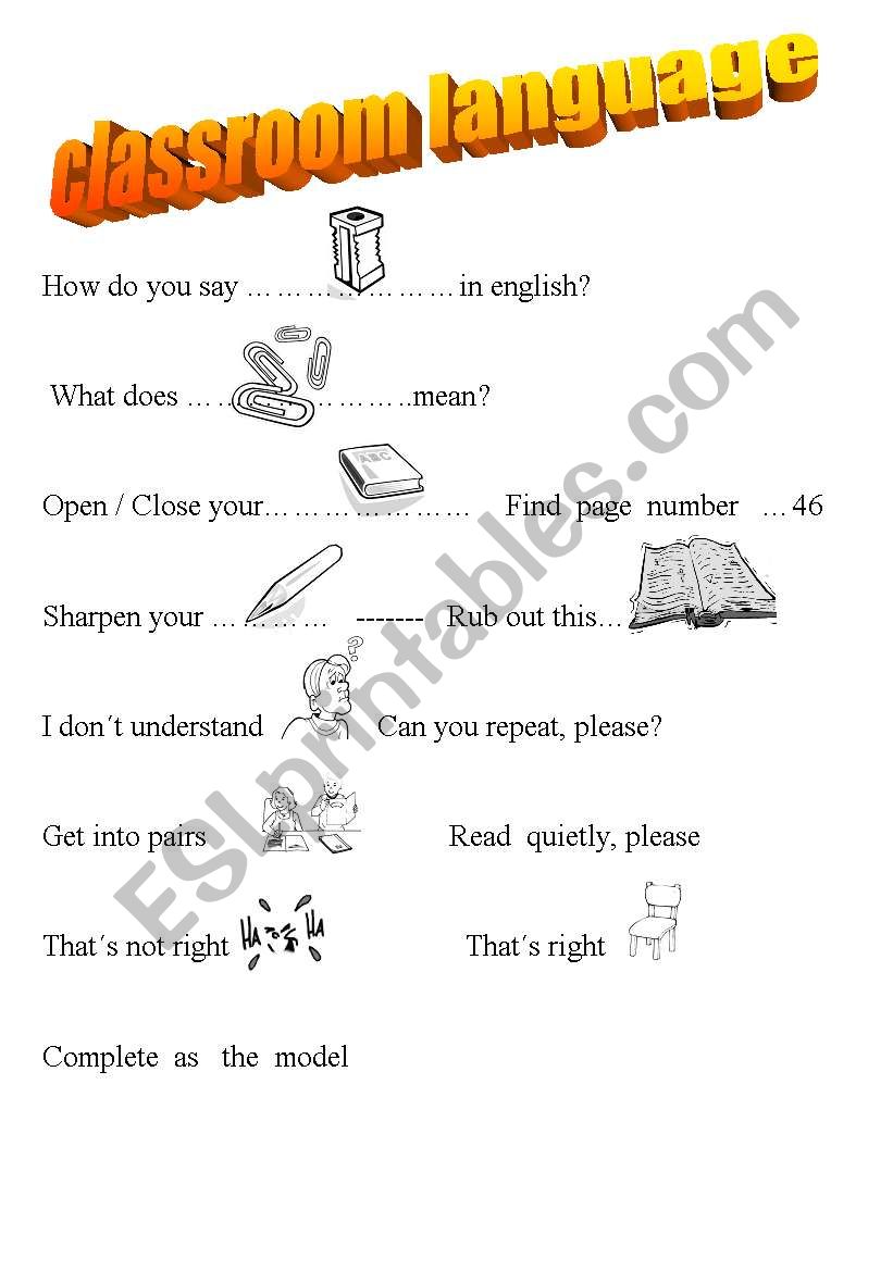 CLASSROOM  LANGUAGE worksheet
