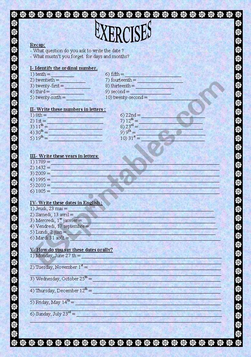 The date.exercises worksheet