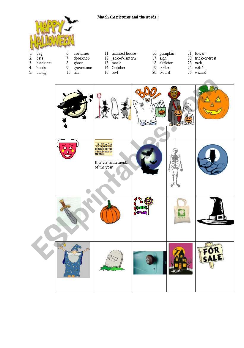 halloweÂ´en vocabulary worksheet